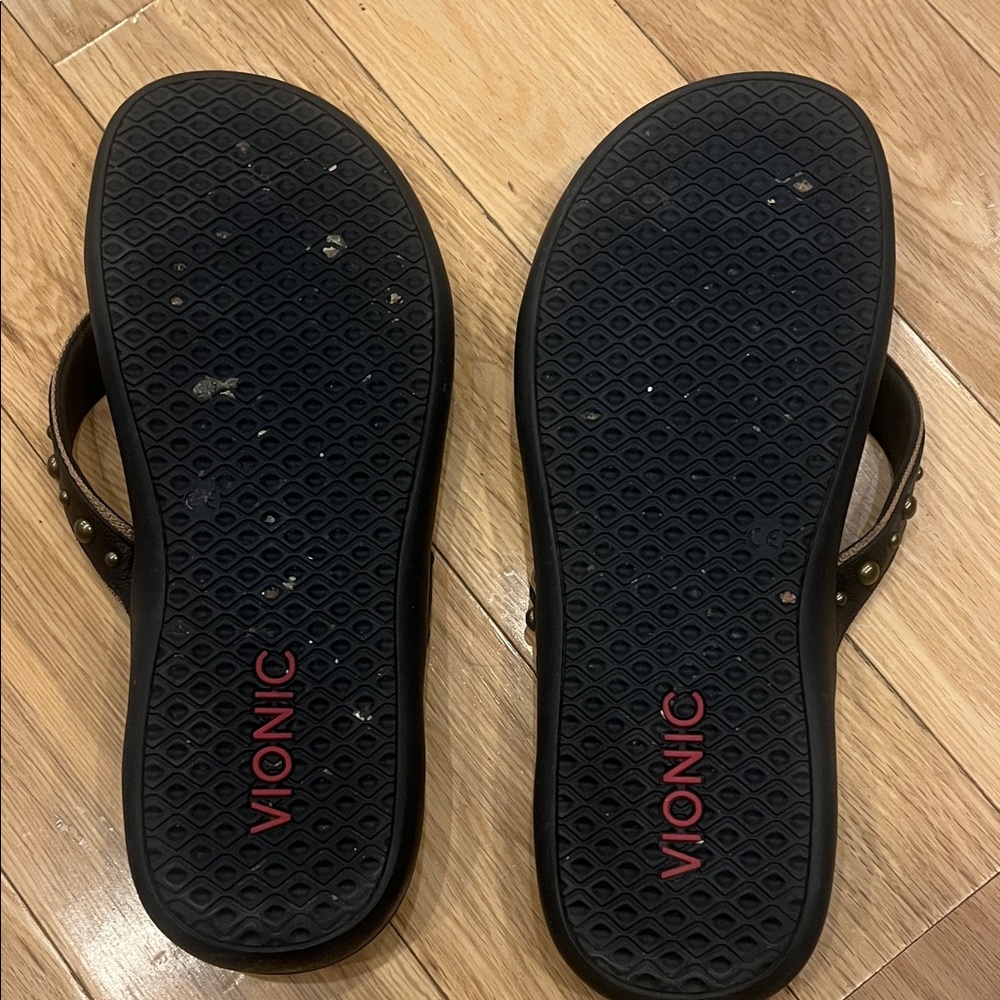Vionic Black Thong Sandals with Bronze Studs - Picture 2 of 3